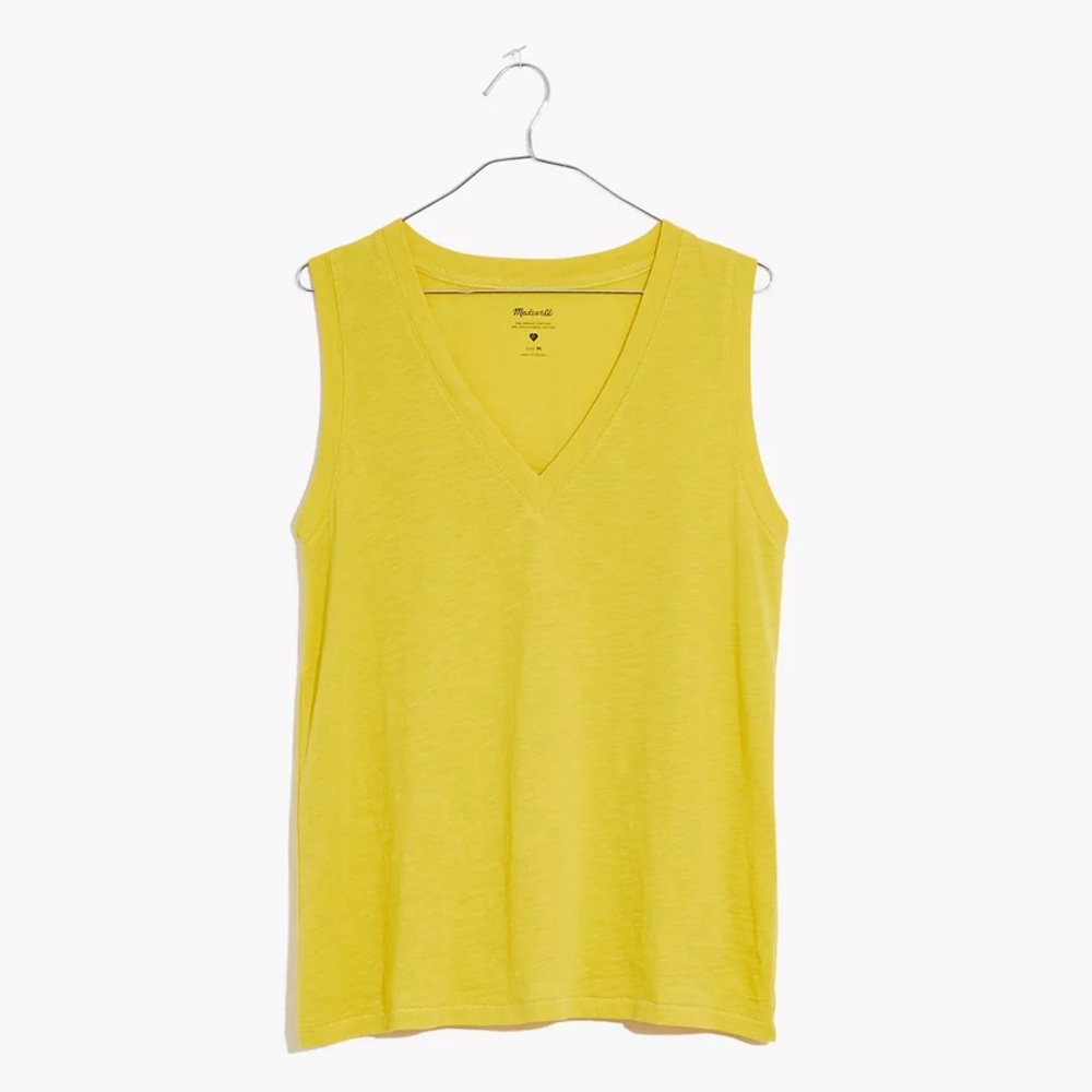 Madewell Whisper Cotton V-Neck Bright Yellow Tank Top Shirt Sz M